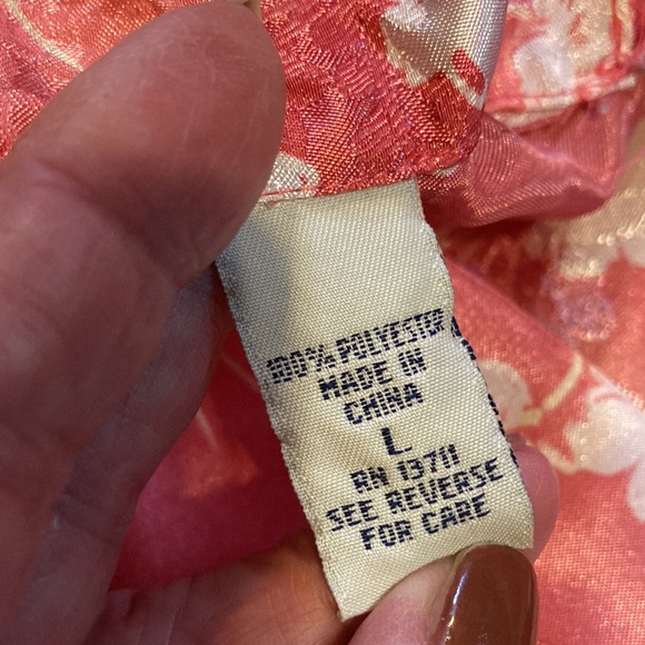 Lord and Taylor peach and white Japanese flower house coat size L - Picture 8 of 8